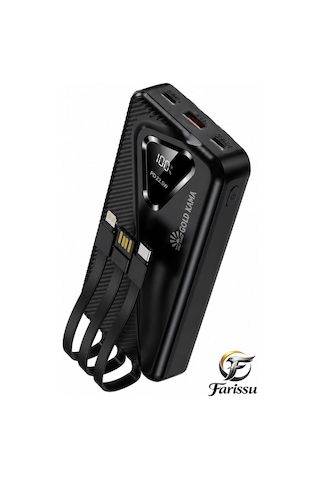 Gold Kam A 20000mah Powerbank 22.5w Hızlı Şarj Dahili Kablolu Taşınabilir Şarj Cihazı siyah