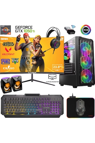 Xaser XSR556 R5-5600 16 GB 512 GB M.2 NVMe SSD 4 GB GTX1050Ti 23.8" Free Dos Masaüstü Oyuncu Bilgisayarı