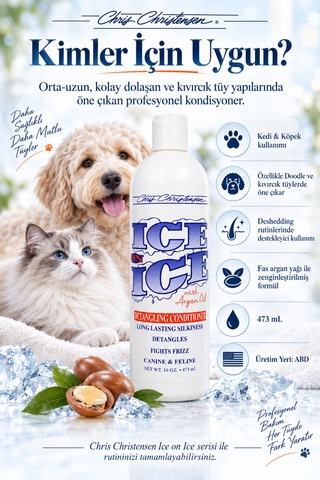 Chris Christensen Ice On Ice 8:1 Konsantre Kıtık Açıcı Kedi Köpek Tüy Kremi Kondisyoner 473 Ml