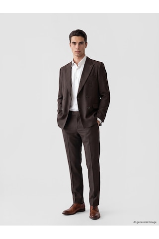 Lcw Busıness Kahverengi Regular Fit Çizgili Kruvaze Erkek Blazer Ceket