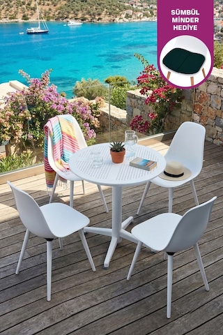 Vilinze Tilia Plastik Bahçe Balkon Bistro Seti Katlanır Masa 60 60 Cm 1+4 Set Tilia-beyaz-eames4-beyaz-beyaz Diğer