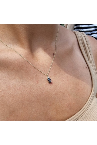 1.10 Ct Brown Smoky Taşlı 0,15ct Pırlanta Signty Taşlı Minimal Tasarım Hediye 14 Ayar Altın Kolye