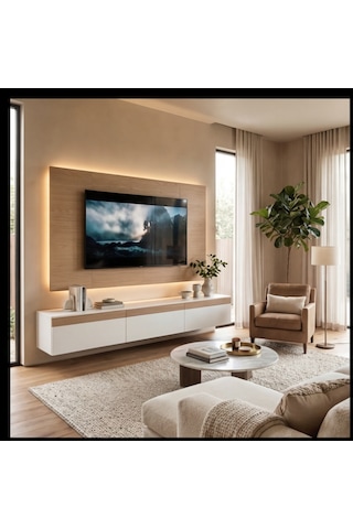 Pure Line Tv Duvar Ünitesi Kumandalı Ledli Beyaz