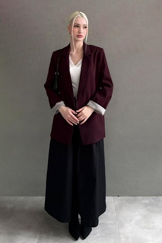 Seeh Bordo Kol Desenli Blazer Kadın Ceket Sh339