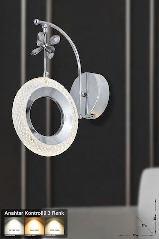 Ribera Power Ledli Modern Lüks Duvar Aplik 3 Renk Sarı-beyaz-gün İşığı - Krom Krom