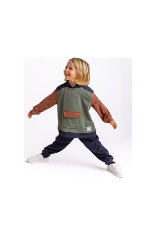 Oliventhekid Lacivert Üç Renkli Modal Unisex Çocuk Takım Lacivert