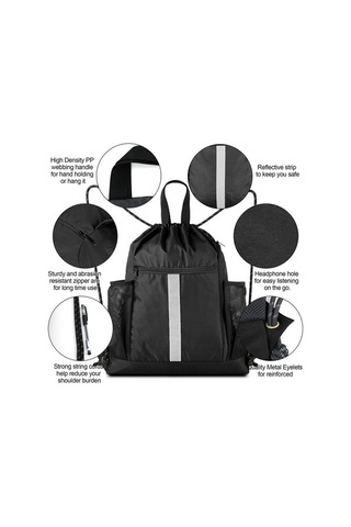 Tongxida Siyah Basketbol Çantası , Reflektör Çubuklu, Dayanıklı Outdoor Çanta, Çok Bölmeli, Siyah Siyah