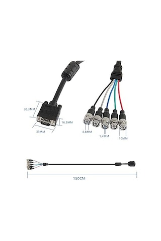 Keepro 5 Bnc Vga Kablo Bnc Monitör Kablosu Vga Bnc Kablo 1.5 Metre Siyah