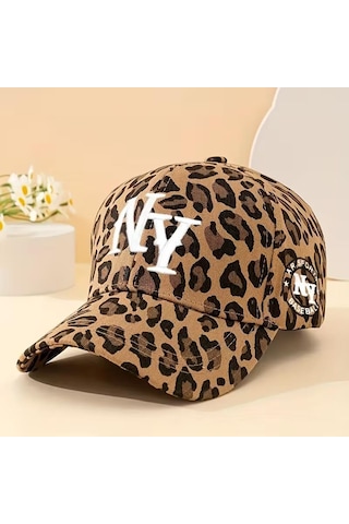 Valkyrie Koyu Leopar Desenli Ny Nakışlı Unisex Şapka Ayarlanabilir %100 Pamuk Spor Günlük Şapka Kahverengi