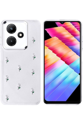 Ariatech İnfinix Hot 30i Kılıf Airbag Tasarımlı Simli Şeffaf Kutup Kapak - Kiraz Kiraz