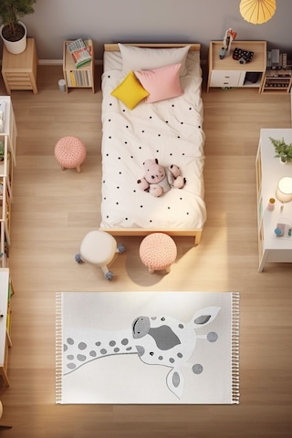 Sparkle Krem Gri Zürafa Figürlü Hayvan Figürlü Çocuk Odası Halısı Gri