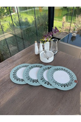 4 Kişilik Yuvarlak Amerikan Servis Özel Tasarım Su Yeşili 33 X 33 Cm Su Yeşili