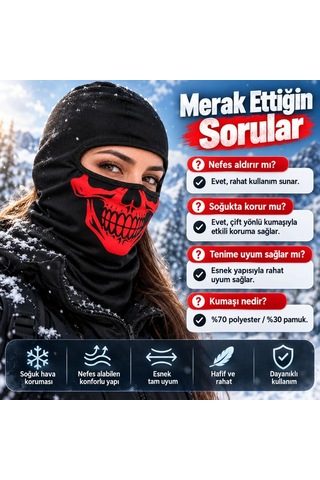 Trendexa Unisex Kırmızı Kurukafa Desenli Balaklava Kar Maskesi Siyah Tam Kafa Boyunluk Motorcu Yüz Maskesi Renk: Siyah Beden: Standart Adet: 1 Mac