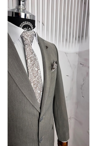 Dupont Classics Dupont Erkek Slim Fit Mono Yaka 6 Drop Viskon 2 Li Takım Elbise Gri