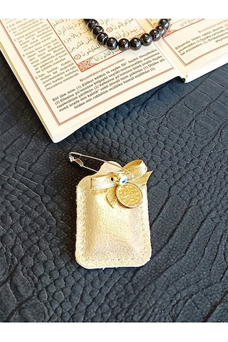 Bebek Cevşeni Dualı Kolye Muska Hakiki Deri Küçük Dörtgen Altın