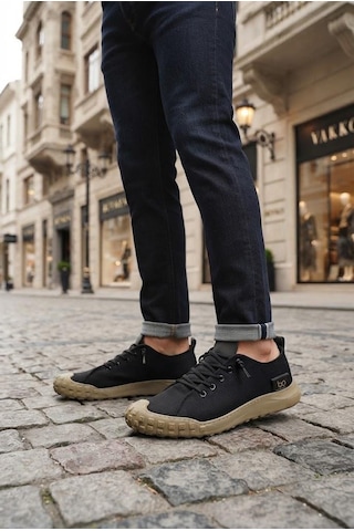 Fort 2065 Bst Rahat Esnek Lastik Bağcıklı Sneaker Erkek Ayakkabı Siyah - Vizon