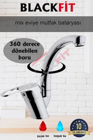 Mix Eviye Bataryası Çift Su Girişli Aç Kapa Mutfak Bataryası Krom