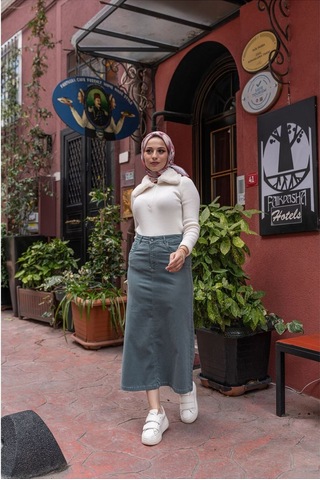 Ara Boy Likralı Gabardin Etek Mavi