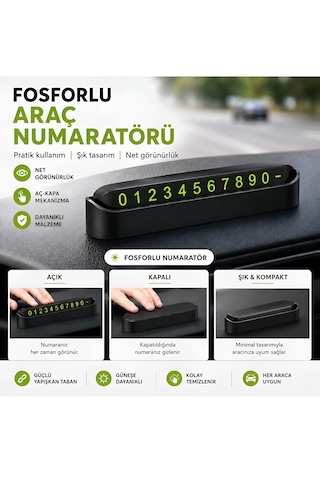 Araç Numaratörü Araba Numaratör Park Telefon Numarası İçi Fosforlu Cam İçin Parktel Oto Otomobil Siyah Fosforlu Numaratör