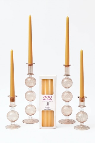 Turuncu Pastel Renk Konik Şamdan Mum - 4'lü Set Turuncu