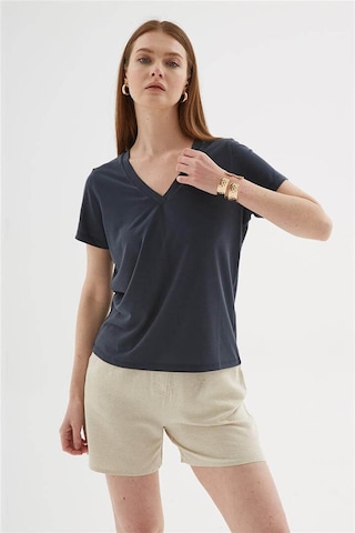 Fashion Friends V Yaka Antrasit Kadın Bluz 26y0144k1