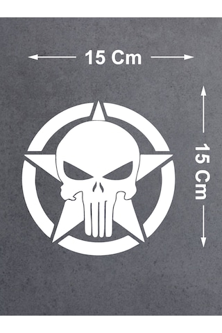 Punisher İnfazcı Kurukafa Yıldız Sticker - Araba Oto Motosiklet Cam Sticker - 00063 15x15 Cm