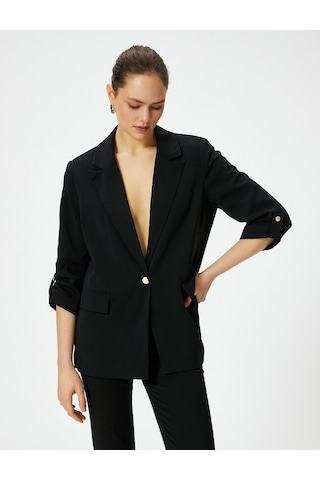 Koton Blazer Ceket Gold Tek Düğmeli Kapaklı Cepli Katlamalı Kollu Siyah 4sak50021uw Siyah