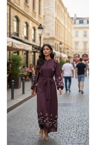 Nuss 2053 Nakiş Detay Elbise- Bordo