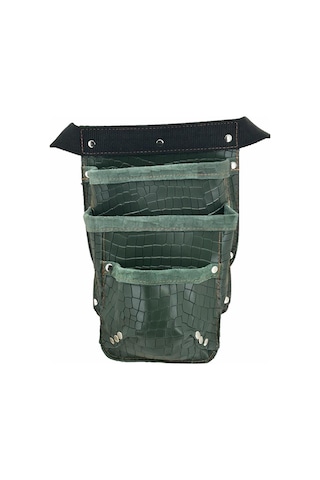 Hakiki Deri Kroko Cepli Tekniker Çivi Önlüğü Bel Çantası Yeşil