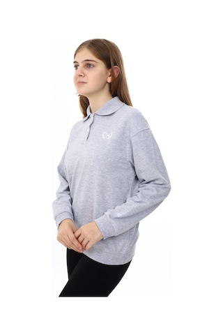 Toontoy Kız Çocuk Çelenk Tnty Baskılı Sweatshirt Gri Melanj