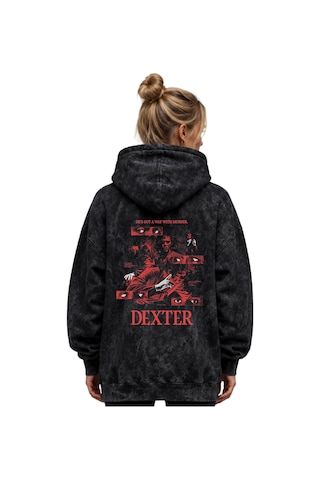 Sevbano Dexter Dizi Baskılı Unisex Oversize Yıkamalı Hoodie Sweatshirt Siyah