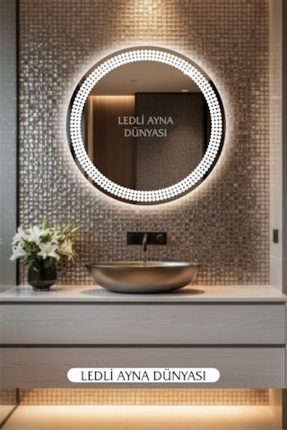 70 Cm Beyaz Işıklı Duvar Banyo Antre Makyaj Ledli Ayna Beyaz - Gümüş