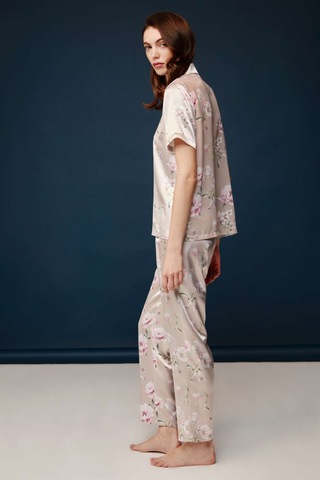 Bonnie&Clyde - Kadın Baskılı Saten Pijama Takımı -5244 Pudra