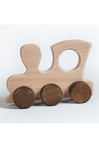 Ahşap El Yapımı Doğal Montessori Tren Tekerlekli Oyuncak