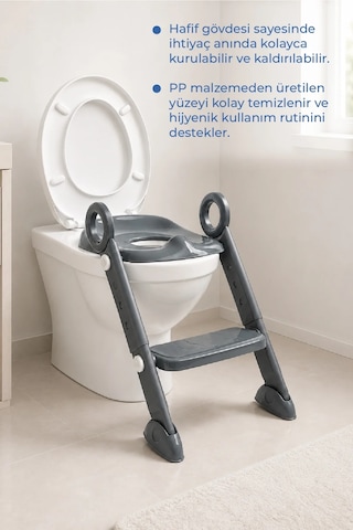Babyjem Basamaklı Katlanır Klozet Adaptörü Antrasit