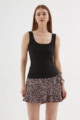 Fashion Friends Kare Yaka Siyah Kadın Kolsuz T-shirt 25y0266k1 Siyah