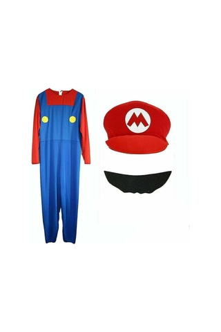 Super Ario Bros. Yetişkin Erkekler İçin Maskeli Balo Kostümü Cosplay Kostümü Kırmızı M Kırmızı M