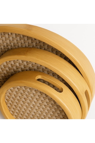 Dekorasyaa Yuvarlak Bambu Tepsi 3'lü Set - 25x30x35 Bambu