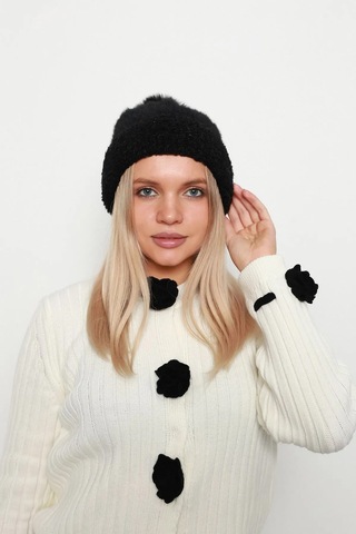 Ponpon Detay Kadın Bere 1136 Siyah Siyah