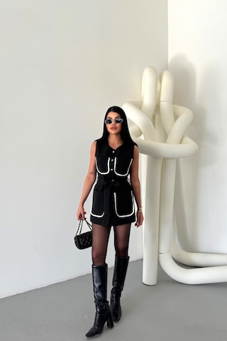 Modasize Büyük Cep Biye Detaylıyelek - Siyah Siyah