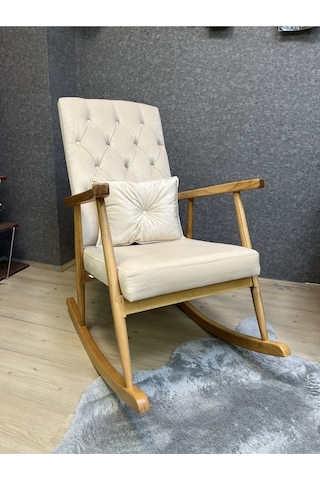 Asedia Trend Naturel Krem Kapitoneli Sallanan Sandalye Koltuk