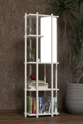 Retohome 5 Raflı Lambaderli Kitap Rafı.,kitaplıklı Lambader Beyaz Metal