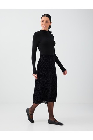Jimmy Key Siyah Zebra Desenli Yüksek Bel Mesh Midi Etek 6ww079567900