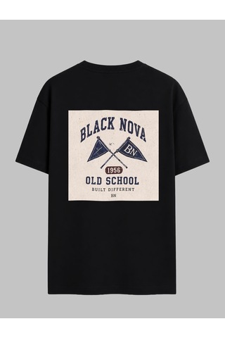 Black Nova Oversize Baskılı Unisex Tişört Old School Black Siyah