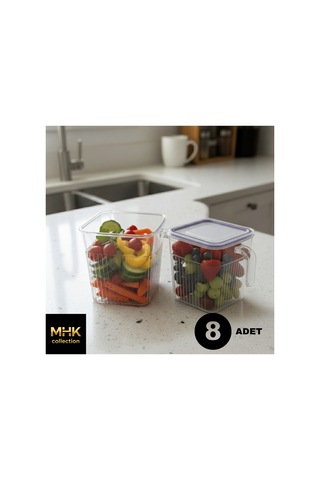 8 Adet Kristal Kare Erzak Ve Gıda Saklama Kutusu 1.6 Lt Şeffaf
