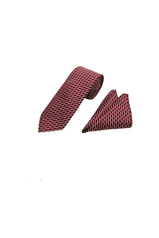 Brianze 7 Cm Kırmızı Siyah Beyaz Desenli Kravat Mendil Set Kırmızı