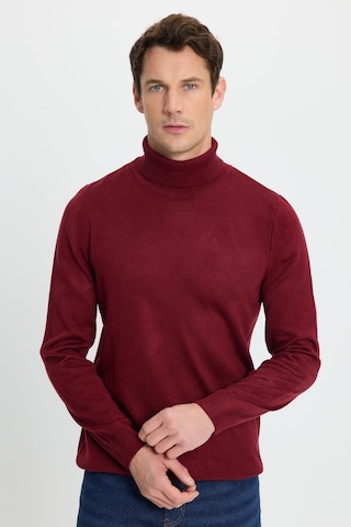 Tudors Erkek Slim Fit Dar Kesim Yumuşak Dokulu Tüylenmeyen Bordo Tam Balıkçı Yaka Triko Kazak-34928 Bordo