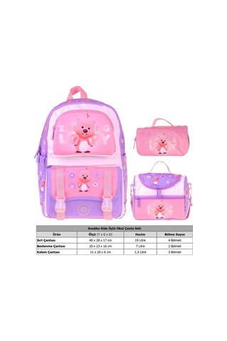 Kaukko Kids Loopy Lila - Pembe Renk Kız Çocuk Üçlü İlkokul Okul Çantası Seti/takımı - Setkk-l5303a Çok Renkli