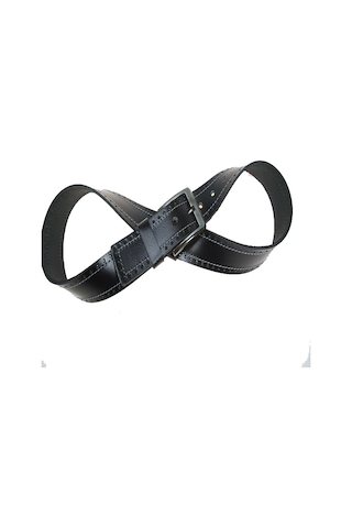 Hakiki Deri Erkek Spor Nakışlı Kot Kemeri 4,5 Cm Siyah