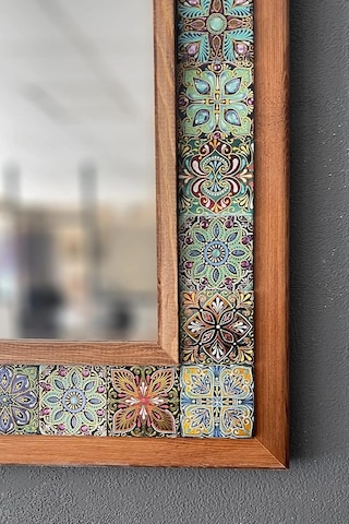 Oscar Stone Decor Ahşap Çerçeveli Mozaik Taş Mermer Ayna 63x93 Cm Morocco-etnik Desenli Genel